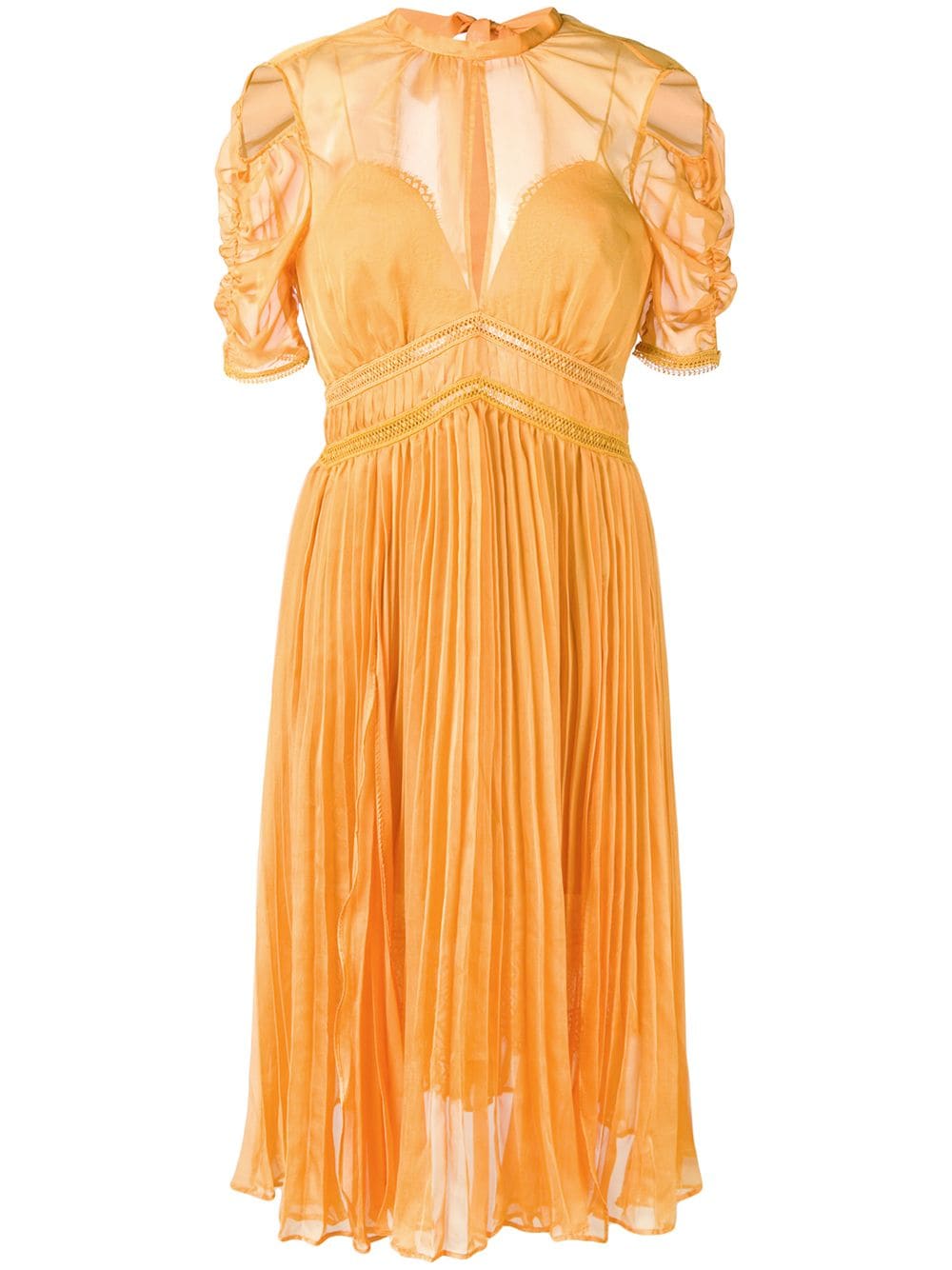 Mustard Pleated Chiffon Midi Dress ...